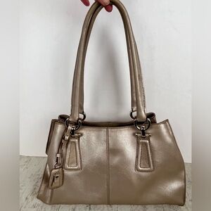 LIZ CLAIBORNE Large Bronz Hobo Bag Gorgeous Patina Multipockets Zippered